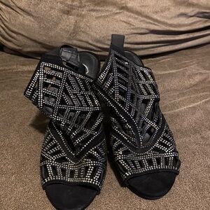 Candie's Black Heels with Art Deco Design